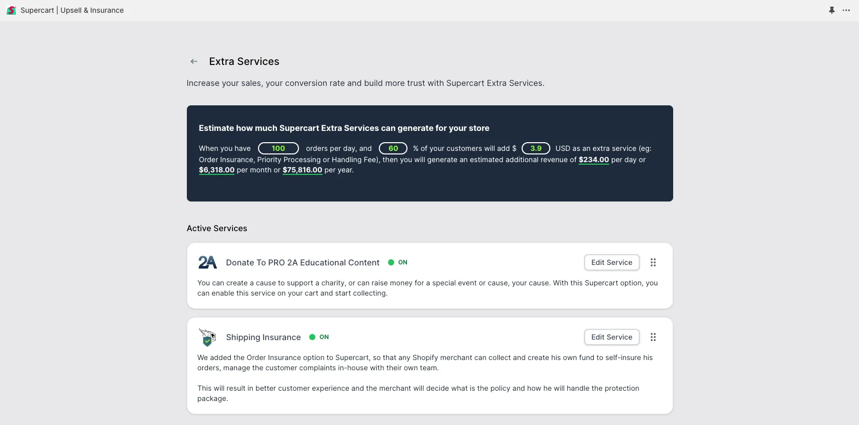 Supercart Extra Service Re-Ordering