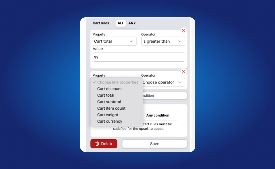 Cart Values Rules Options